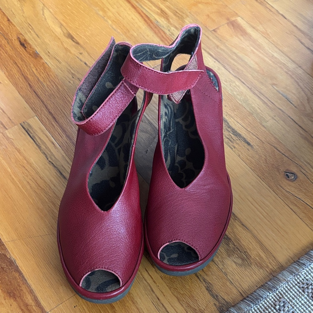 Fly London Red Peep-Toe Heels